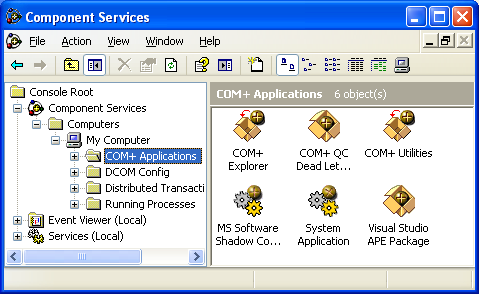 Component Services panel in Administrative Tools