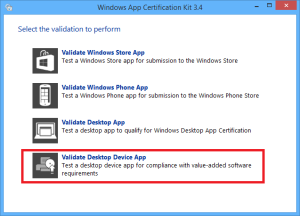 WindowsAppCertificationKit_StartScreen_DesktopAppDeviceHighlighted